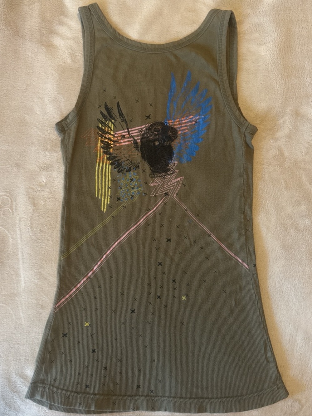 Volcom "Bright Flight" Olive Graphic Tank Top - Size Medium - Y2K Skate Archive